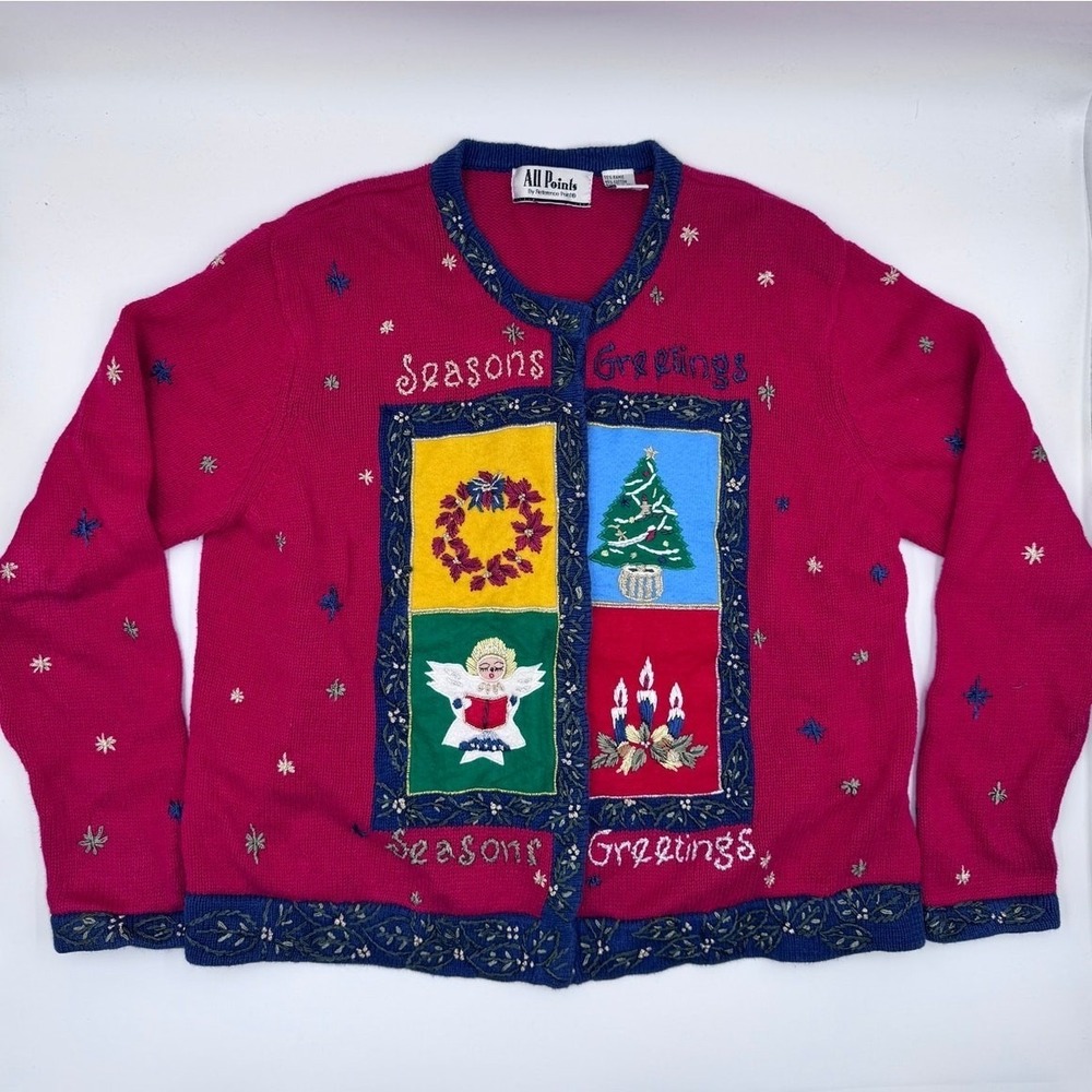 Vintage Christmas Chunky Patchwork‎ Cardigan Grandmacore Ugly Christmas Sweater